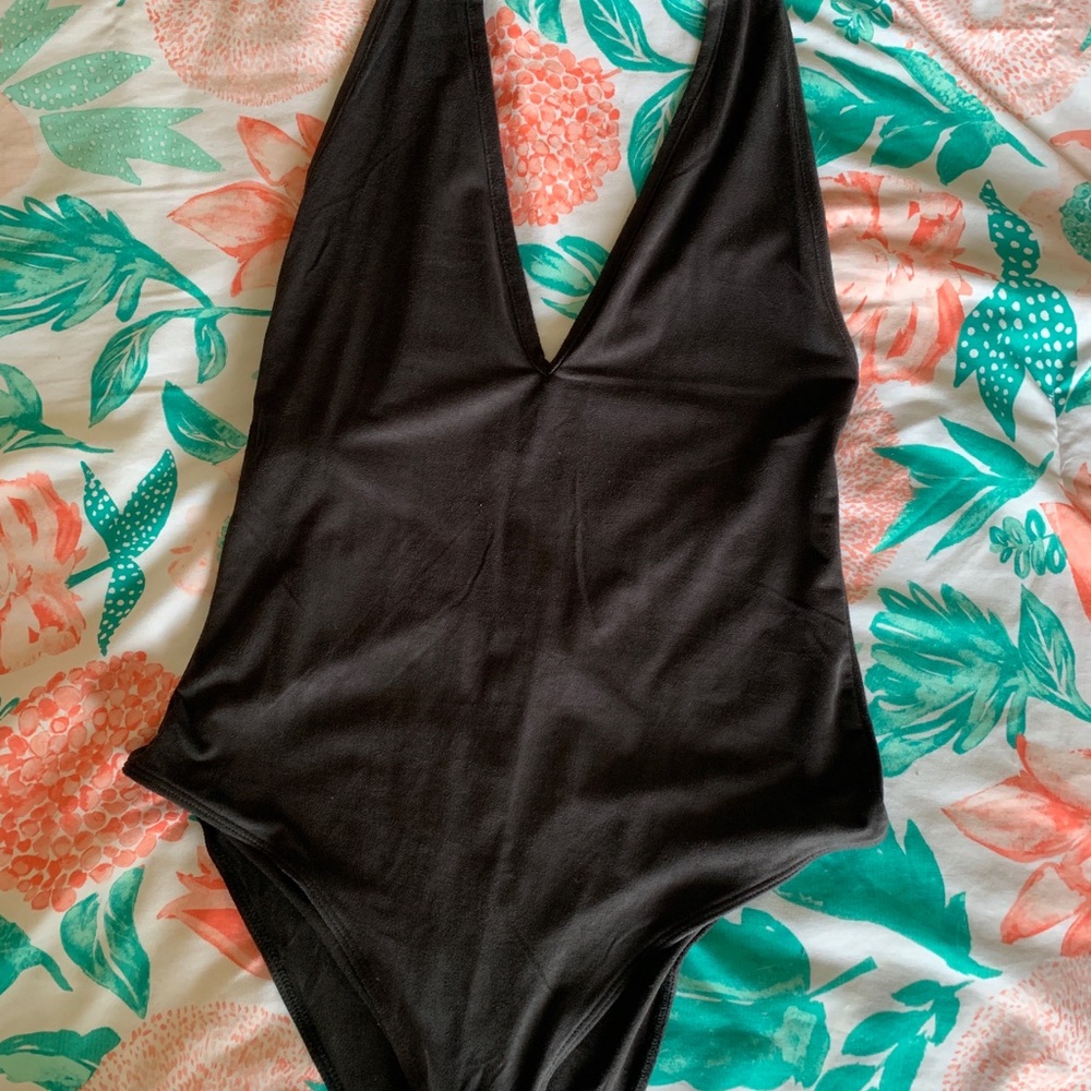 Dark Grey Faux Suede Bodysuit